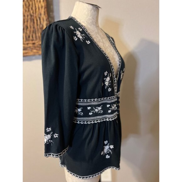 Essentials ABS Cardigan Top L Large Navy Blue White Embroidered New - Picture 4 of 7